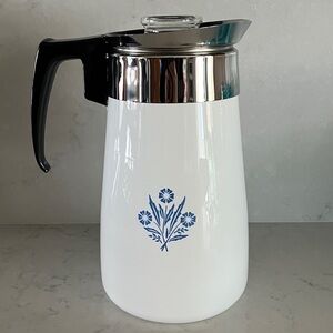 Vintage 1970’s Blue Cornflower Corning Ware 9 Cup Coffee Percolator